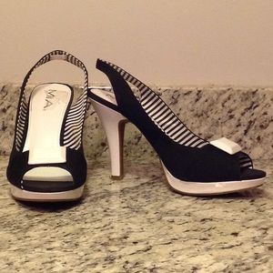MIA Black and white peep toe pumps